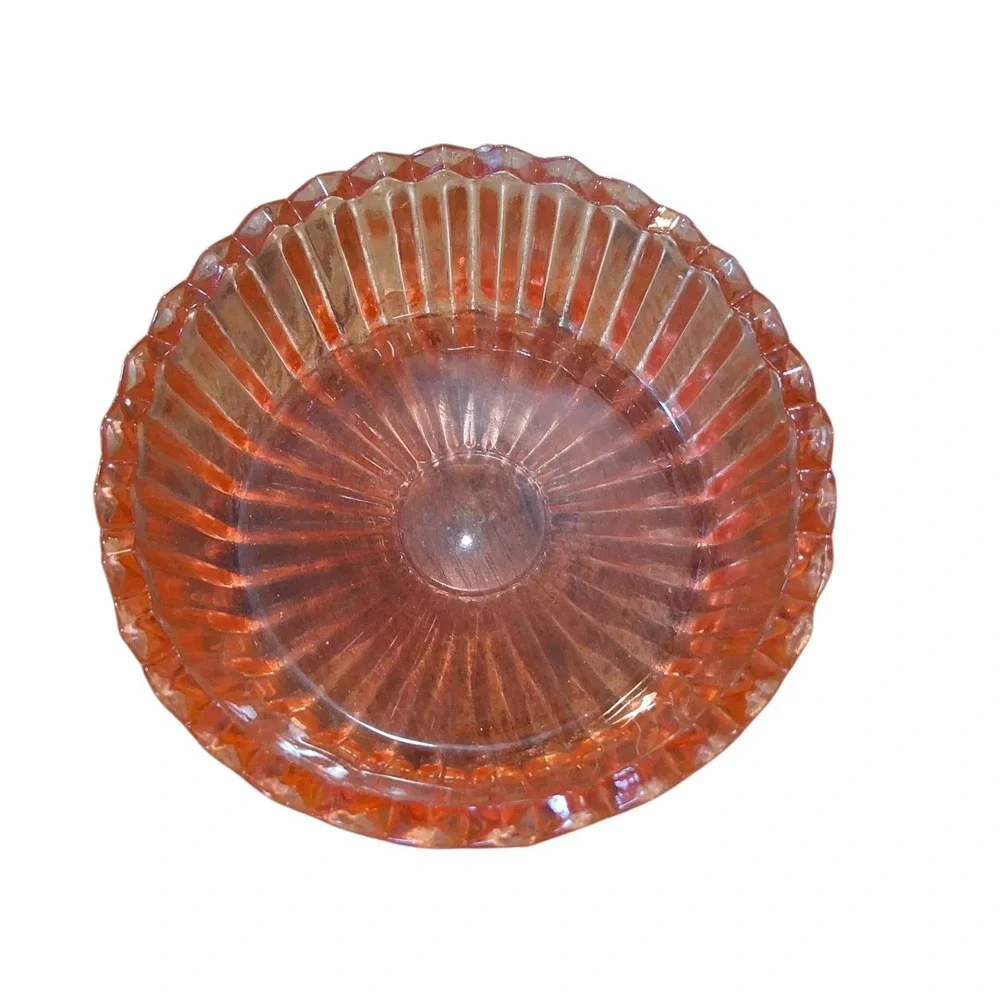 Vintage Jeanette Amberina Glass Powder Dish w/Swan Lipstick Holder Lid